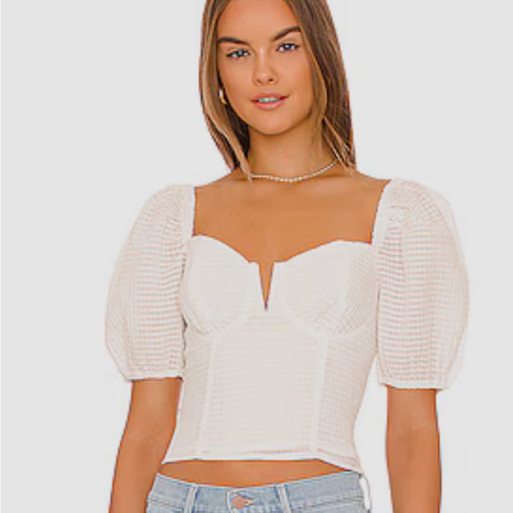 Astr Cream Puff Sleeve Corset Top